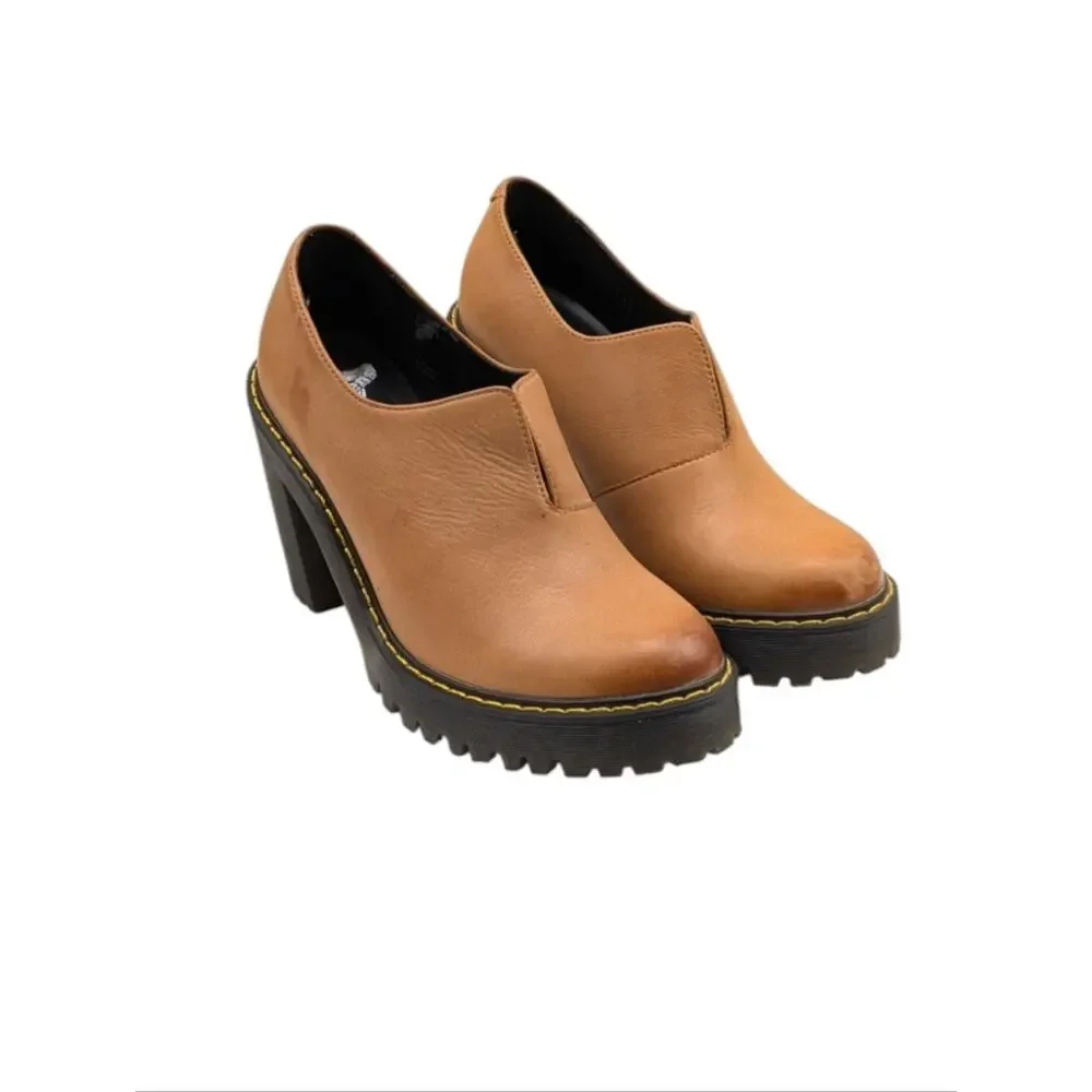 Dr. Martens Cordelia Slip-On Platform Heels Leather Brown Lug Size 6L S4042